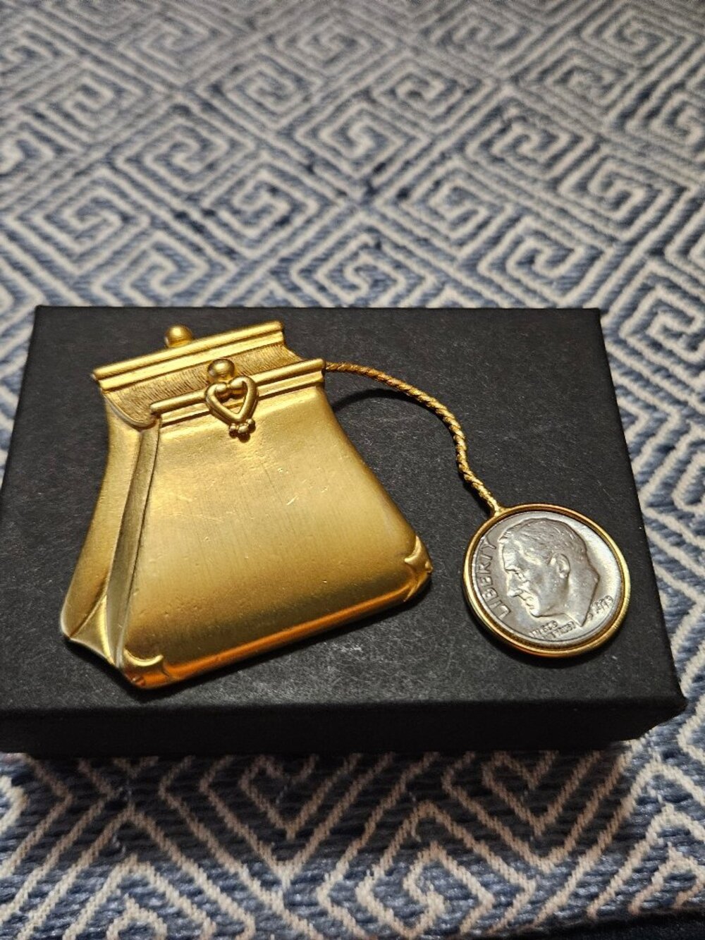 Vintage Brass 1980s Tona Purse/Dime Brooch, Super Cute!
